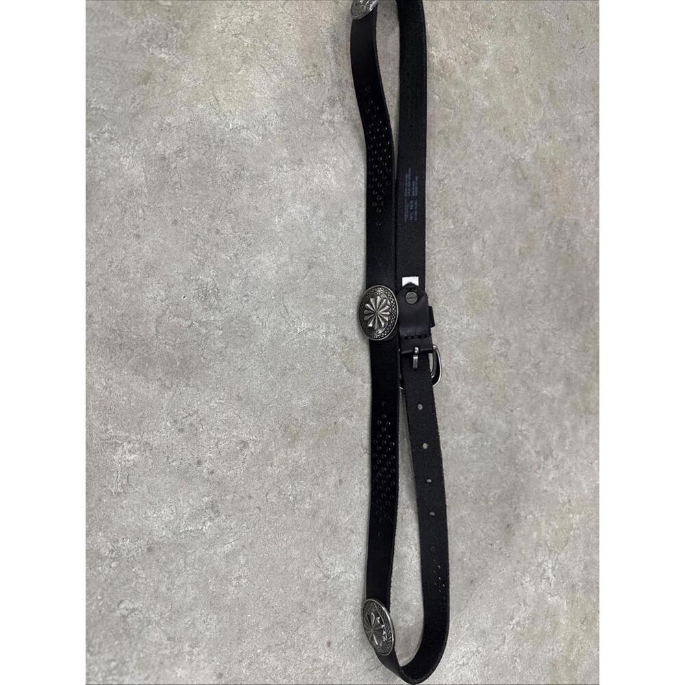American Eagle Womens Medium Black Western Leather Belt Silver Concho Cowgirl - Picture 2 of 7